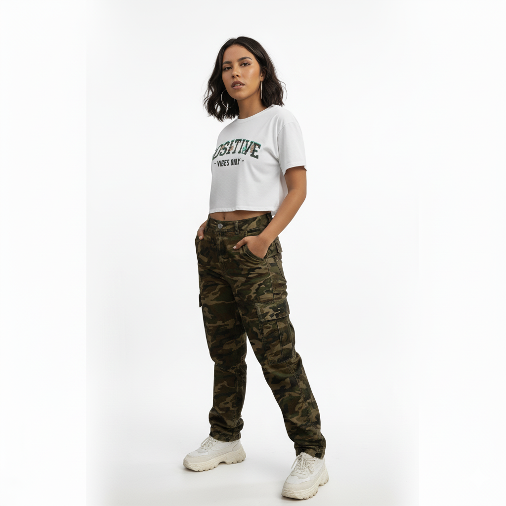 Playera Crop Top "CAMO VIBES" (Positive Vibes Only) - Image 3