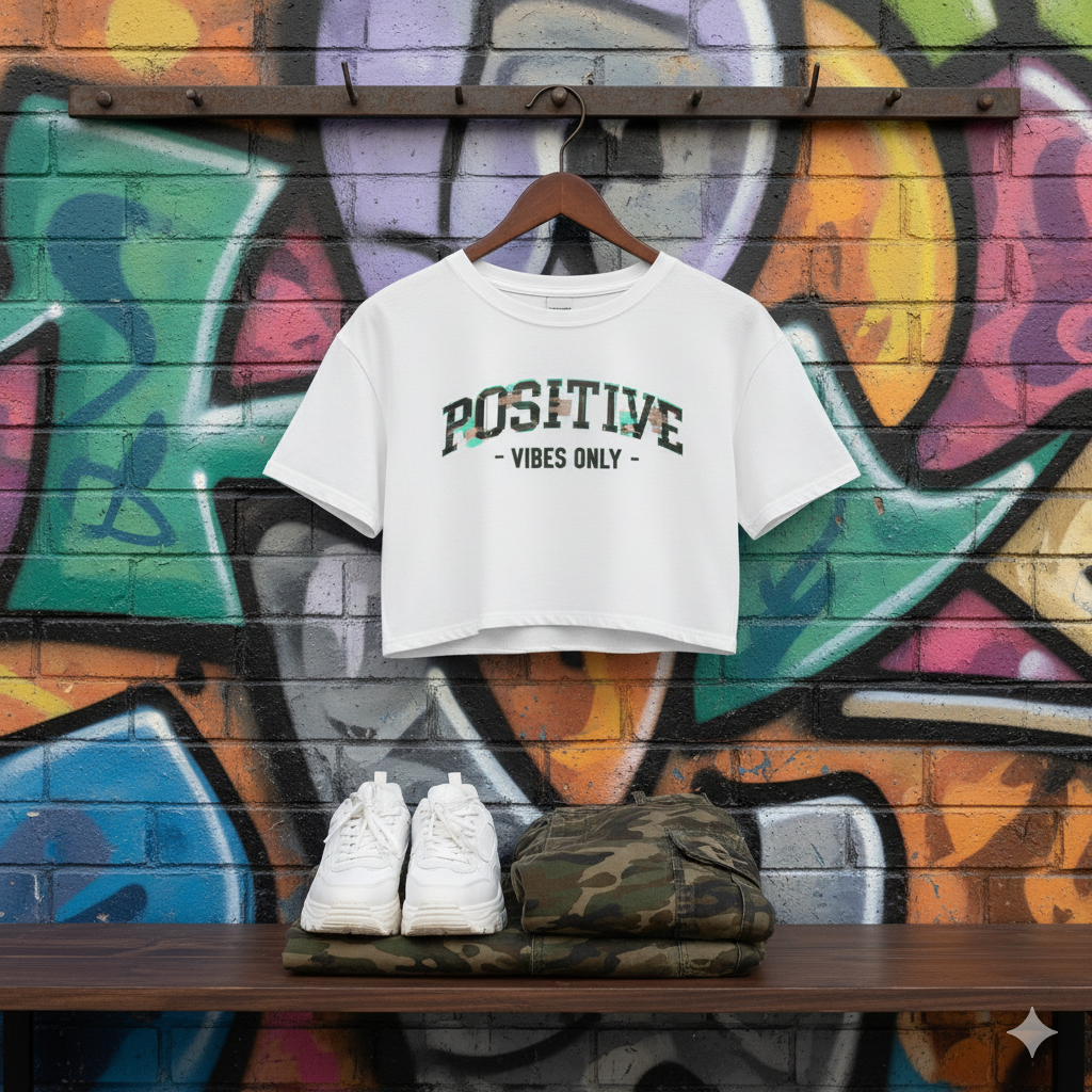 Playera Crop Top "CAMO VIBES" (Positive Vibes Only) - Image 2