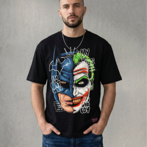 Playera Corte Recto Negra 180g - Colección Batman & Joker Duality