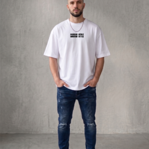 Playera Blanca Oversize 220 gr Logo Central - Garras Style